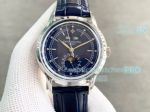 Replica Patek Philippe Moonphase 40MM Blue Dial Leather Band Watch For Sale